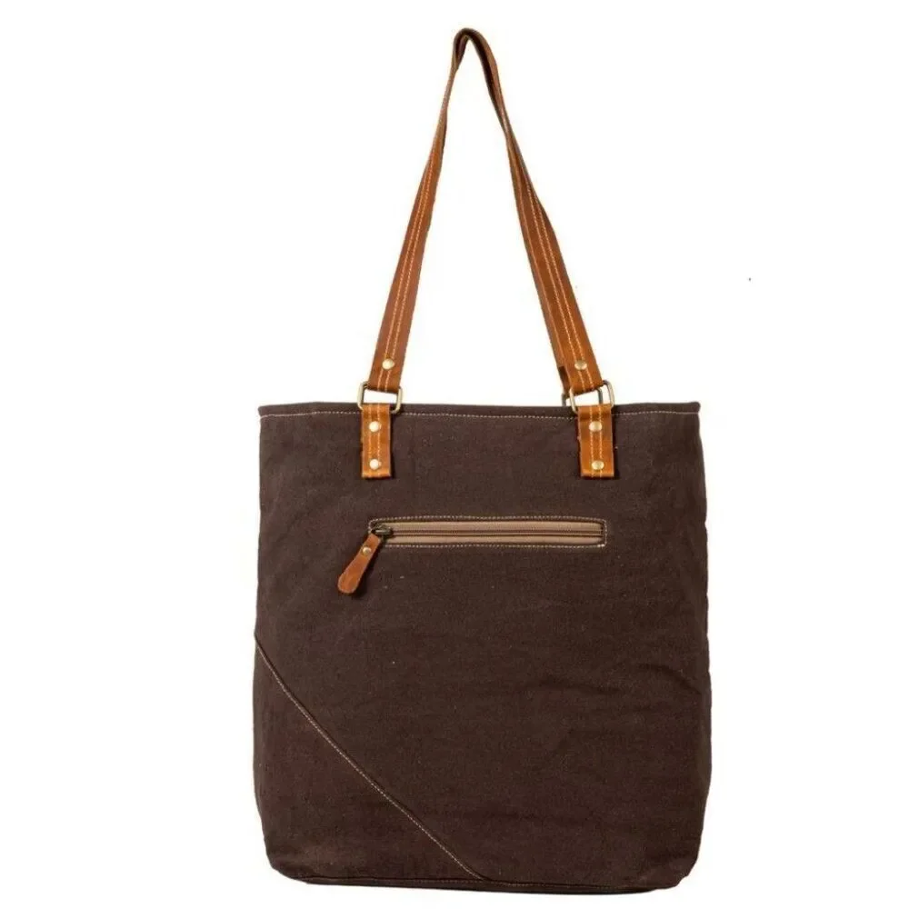 Myra Bag Handmade Designer Tote Bag Upcycled Canvas & Cowhide Leather